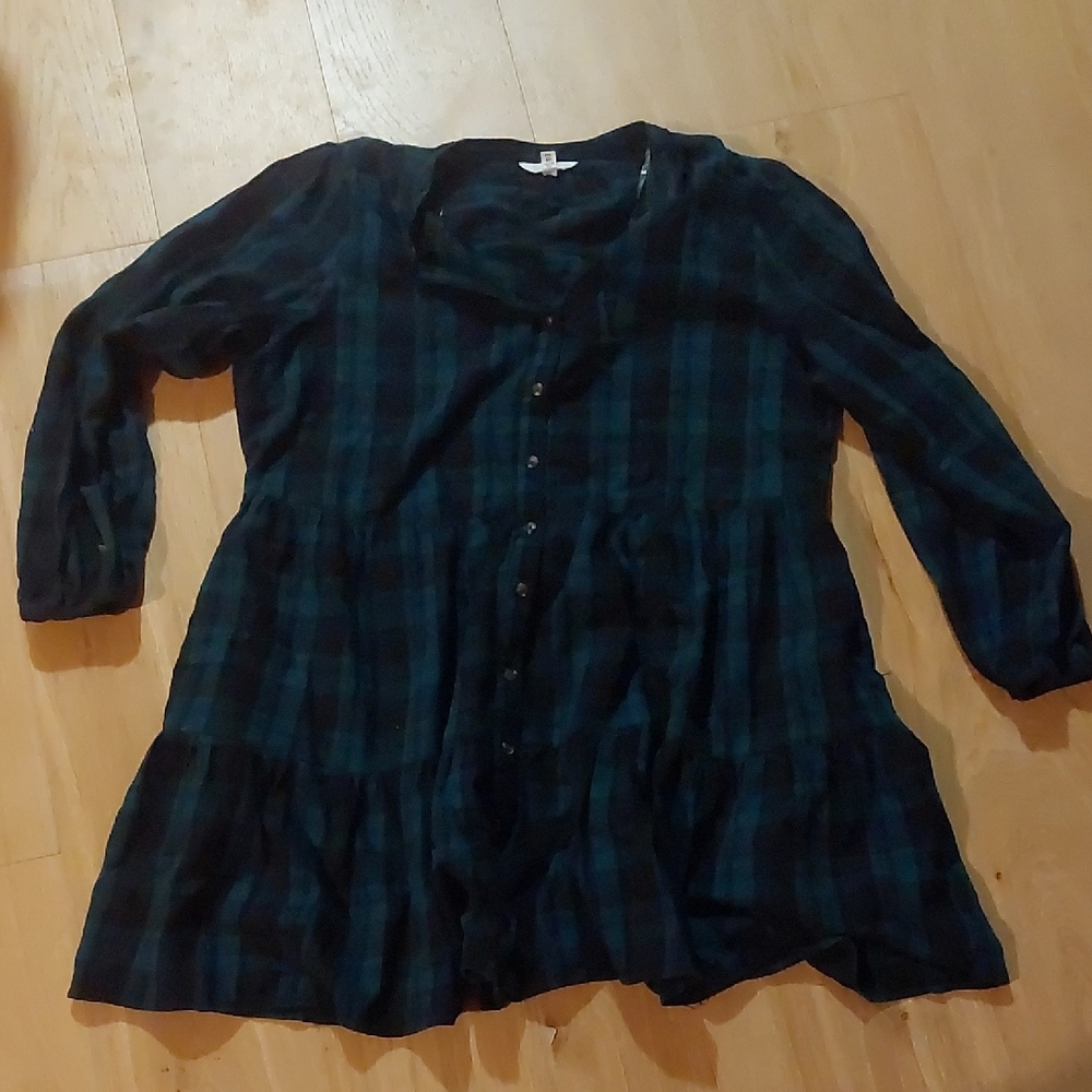 Time and Tru Black and Green Plaid Shirt
